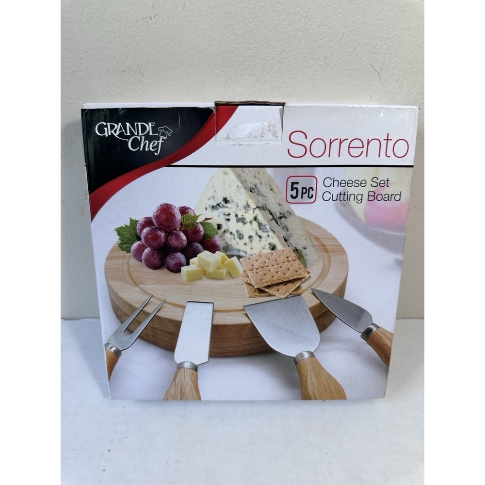 Grande Chef Sorrento 5 PC Cheese Set Cutting Board Swivel Serving Utensils NIB